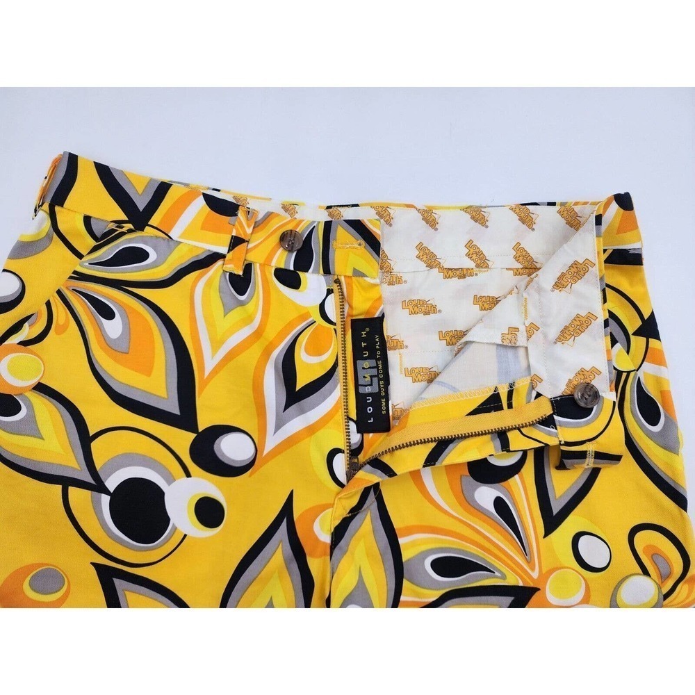 Loudmouth Golf Shagadelic Yellow Retro Colorful Golf Shorts Mens Size 34 Floral - Picture 5 of 10